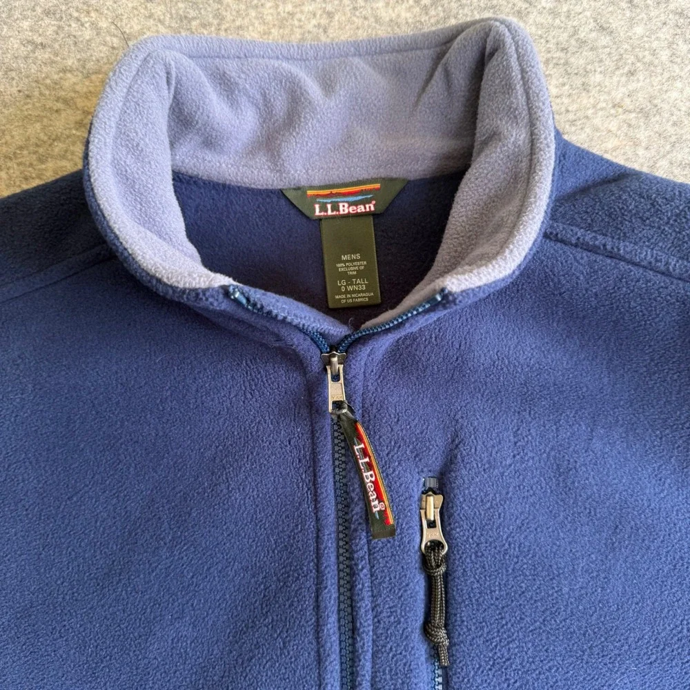 LL Bean Mens Fleece Vest Navy Blue Full Zip Mock Neck Large Tall 0WN33